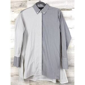 Lafayette 148 New York Womens XS Black White Striped Button Up Dress Shirt NEW